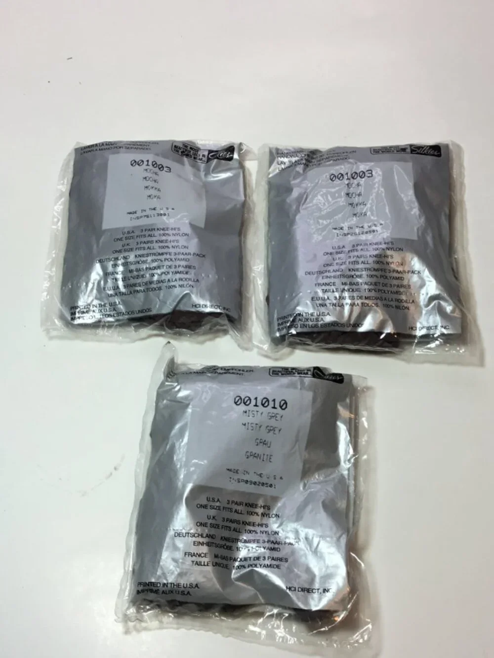 New Vintage 90s Silkies Variety Lot of 3 Packs 9 Total Pari: 6 Mocha 3 Grey